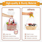‌Large Woven Gift Basket with Handles - Empty Bamboo Basket for Gifts (Adults/Wine/Christmas) (RED, 6PC SMALL) - Image 4
