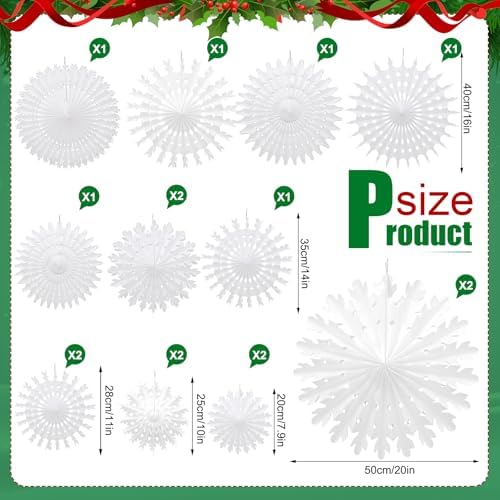 Cinnvoice 28 Pcs Snowflake Fans and Honeycomb Balls Winter Wonderland Decor - Image 3