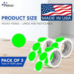 Perco Neon Green Perforated Round Circle Dot Sticker 2-Inch Labels — 3 Rolls, 1,500 Stickers - in Stock, Ready & Promo Labels, High Visibility, Strong Adhesive—Made in USA - Image 2