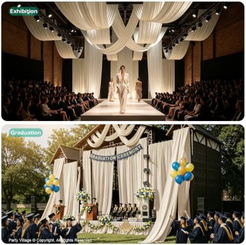 4 Panels 5ft(W) x 20ft(L) Beige Ceiling Drapes for Wedding Parties - Image 4