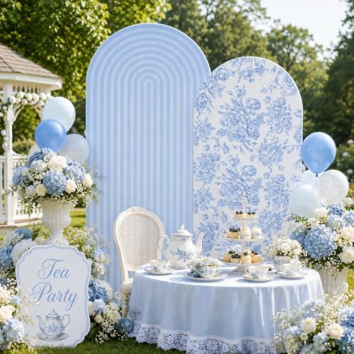 Blue Floral and Ripple Arch Backdrop Cover Set of 2 Party Arch Covers 7.2 and 6ft Spandex Arch Covers Stretchy Backdrop Birthday Wedding Bridal Baby Shower Photo Balloon Arch Backdrop Stand Cover - Image 5