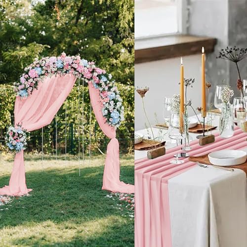 12 Pack Baby Pink Table Runner 10ft Romantic Chiffon Table Runner for Wedding Baby Shower and Birthday Party Cake Table Decorations(120 x 12 in) - Image 5