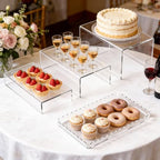 Acrylic Buffet Risers, Food Risers for Buffet Table, Clear Acrylic Risers Display Stand with U Shaped for Catering Supplies, Scalloped Acrylic Serving Tray for Cupcake, Dessert and Party (Clear 4 PCS) - Image 2