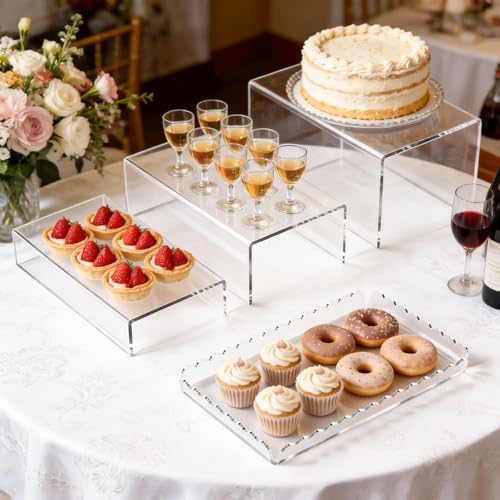 Acrylic Buffet Risers, Food Risers for Buffet Table, Clear Acrylic Risers Display Stand with U Shaped for Catering Supplies, Scalloped Acrylic Serving Tray for Cupcake, Dessert and Party (Clear 4 PCS) - Image 2