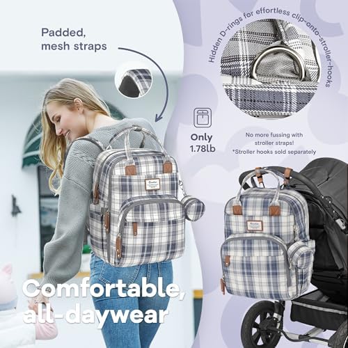 RUVALINO Diaper Bag Backpack, Multifunction Travel Pack Maternity Baby Changing Bags, Large Capacity, Waterproof, Blue Plaid - Image 6