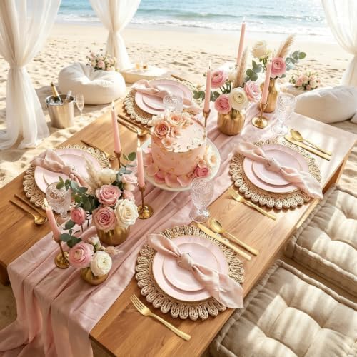 WDF 150Pcs Pink Plates Disposable - Pink and Gold Plastic Plates 25guest Disposable Dinnerware Include 25 Dinner Plate, 25 Dessert Plate, 25 Cutlery & 25 9oz Cups for Baby Shower/Wedding/Summer Party - Image 4
