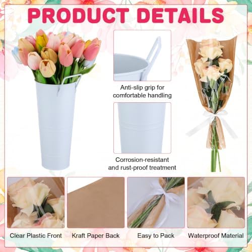 68 Pcs Flower Bar Buckets Kit 12pcs Galvanized Bucket Floral Shears Wood Sign Kraft Paper Flower Gift Bags with Ribbon, Bloom Bar Supplies for Wedding Bridal Baby Shower Birthday Table Centerpieces - Image 3