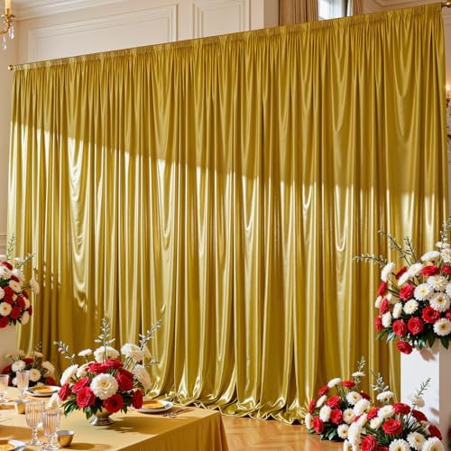 Golden Brown Satin Backdrop Curtains 2 Panels - Glitter Photo Drapes for Baby Shower, 10x10FT Shimmer Back Drop Cloth, Wrinkle Free for Wedding Birthday Christmas Party Decorations - Image 4