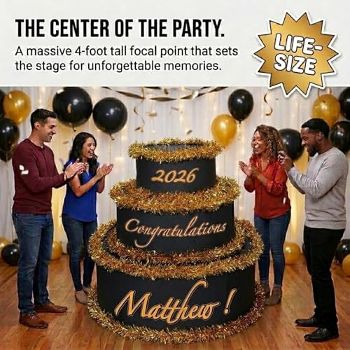 Anderson's Black & Gold Personalized Pop-Out Cake, Life-Size Surprise Prop for Graduation, Retirement, Birthday, Engagement, Corporate Events – Custom Name, DIY Kit, Photo-Ready Reveal - Image 5