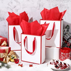 Yeaqee 50 Pcs Metallic Paepr Gift Bags Bulk with Handles,White Red - Image 5