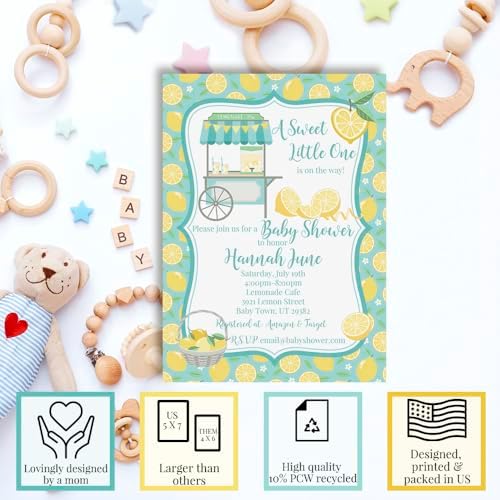 Custom Baby Shower Invites Blue Lemon Invitations for Boys, Pack of 20 5x7 Personalized Lemon Themed Invites with Envelopes - Unique Lemon Baby Shower Cards by AmandaCreation - Image 2