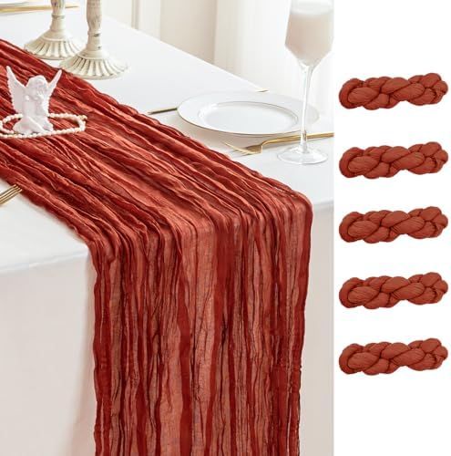 Sioloc Terracotta Table Cloth Cheesecloth Table Runner 10ft Rustic for Tea Wedding Party Baby Bridal Centerpiece Fall Decor for Home Halloween Thanksgiving by HEALTHYCOMFORTLIFE