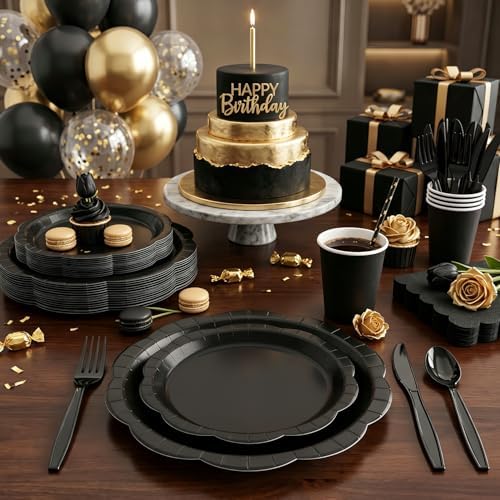 350 Pcs Black Decagonal Disposable Party Plates & Napkins Set - Image 3