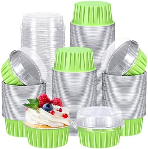 200 Pack Aluminum Cupcake Liners with Lids,Green,Plain by Gandeer