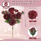 8 Bundles Artificial Peony Centerpiece Flowers,Burgundy - Image 2