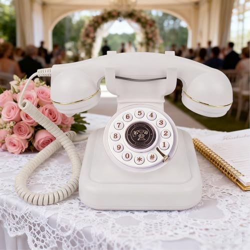 Audio Guest Book Wedding Phone, Vintage Telephone Recorder Wedding Guest Book, Retro Voice Recording Phone for Birthdays Party/Graduation/Baby Shower/Retirement/Special Occasions (White) - Image 2