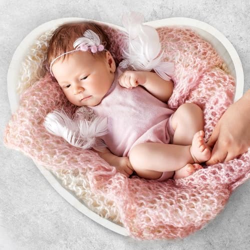 HOMSFOU Heart-Shaped Wooden Posing Case Newborn Photography Prop Small White Wooden Bed for Newborn Photo Shoot - Image 4