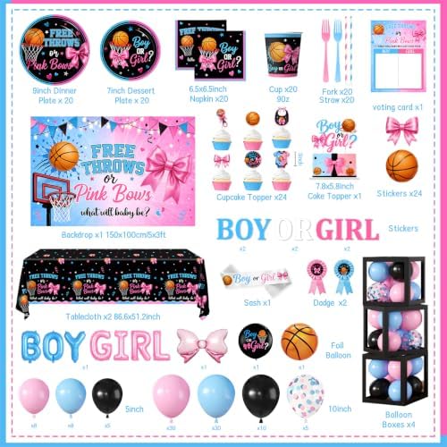 284Pcs Free Throws or Pink Bows Gender Reveal Decorations, Serve 20 Guests - Image 2