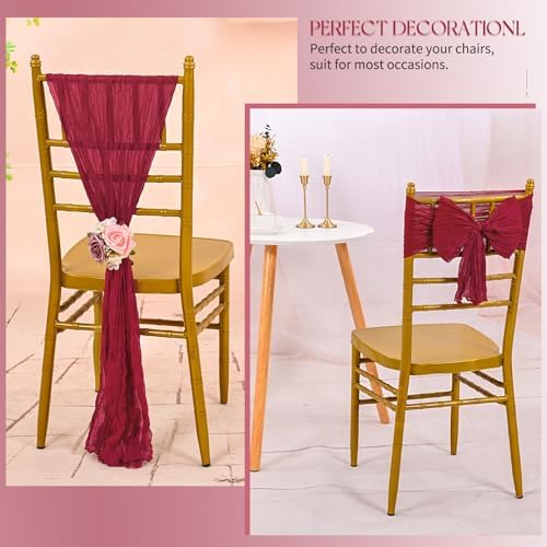 60 PCS Burgundy Chair Sashes Cheesecloth ChairSashes Rustic Chair Decorative Bows Designed ChairCover for Wedding Banquet Party Aisle Home Kitchen Decoration (16 x 70 inch) - Image 6
