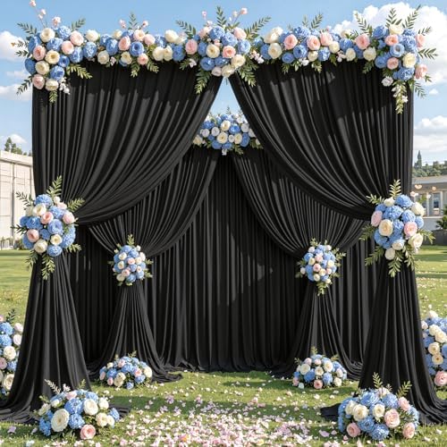 50x10ft Black Backdrop Curtain Panels for Parties - Wrinkle Free Polyester Photo Curtain Backdrop Wedding Back Drop Fabric Drapes for Party Decorations Background for Photography by WishCare
