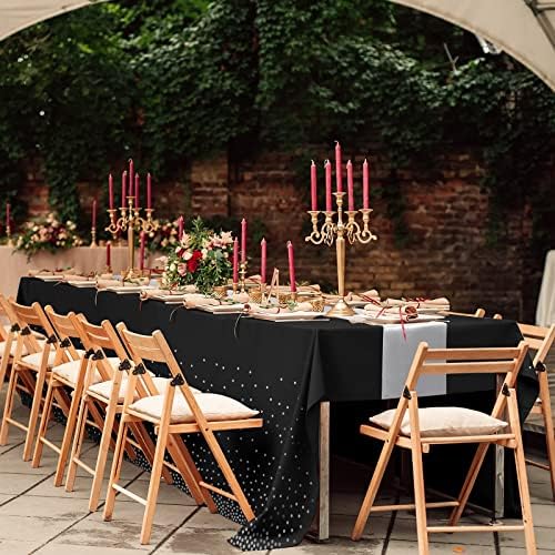 24Pack Disposable Plastic Tablecloths and Satin Table Runner Set Black and Silver Dot Tablecloth Silver Satin Table Runner for Wedding Birthday Baby Shower Anniversary Christmas New Year Party Supply - Image 7