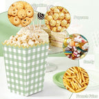 Kuabiz 60 Pcs Green Gingham Popcorn Boxes with Scalloped Sage Green Checkered Paper Candy Boxes Disposable Gingham Popcorn Bowls Cookie Containers for Movie Night Bridal Baby Shower Party Supplies - Image 4