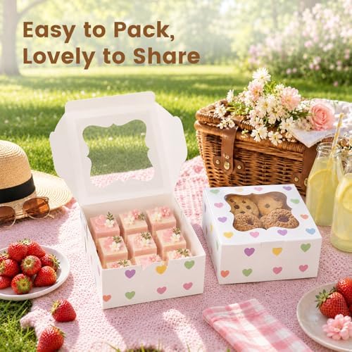 OAMCEG 50 Pack Cookie Boxes with Window, 6x6x3 Inch White Bakery Boxes for Desserts, Donuts,Cookies, Heart-shape Take-out Treat Boxes for Party & Wedding, Gifts - Image 5