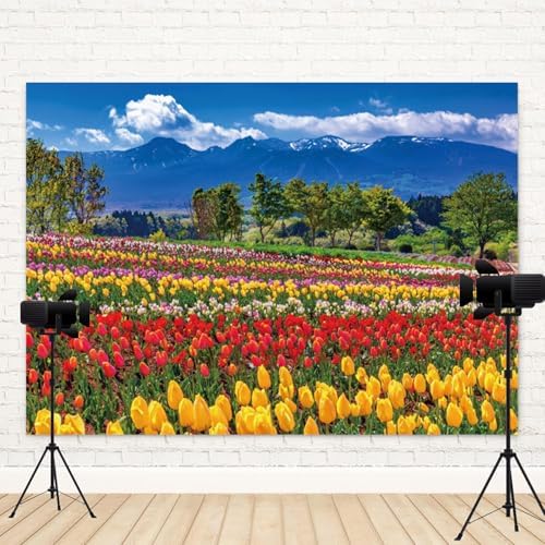 12x6ft Spring Backdrop Flower Field Green Tree Photography Background Blue Sky White Cloud Mountain Nature Scenery Bridal Shower Wedding Banner Decorations Birthday Portrait Photo Booth Prop - Image 4