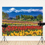 15x8ft Spring Backdrop Flower Field Green Tree Photography Background Blue Sky White Cloud Mountain Nature Scenery Bridal Shower Wedding Banner Decorations Birthday Portrait Photo Booth Prop - Image 4