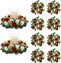NUPTIO Flower Wedding Centerpieces for Tables - 10 Pcs 14 inch Diam Large Crimson & White Artificial Flowers Fake Roses Candle Rings Wreaths Spring Summer Wreath for Front Door Weddings Party Decor by Nuptio