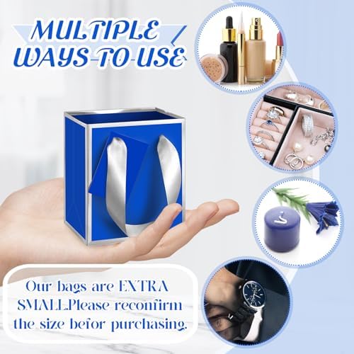 Yeaqee 100 Pcs Mini Paper Gift Bags with Handles Tag, Royal Blue,Silver - Image 3