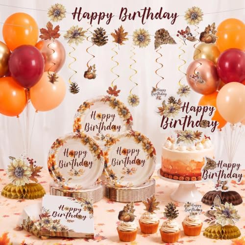132 Pcs Fall Happy Birthday Party Decoration Set Serves 25 by Anglechic