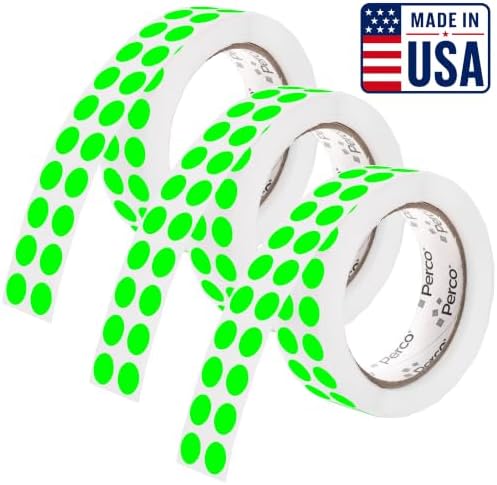 Perco Neon Green Perforated Round Circle Dot Sticker 1/2-Inch Labels — 3 Rolls, 9,000 Stickers—Events, Checklists for Approved, QC Passed & Ready Marking, Strong Adhesive—Made in USA by Perco