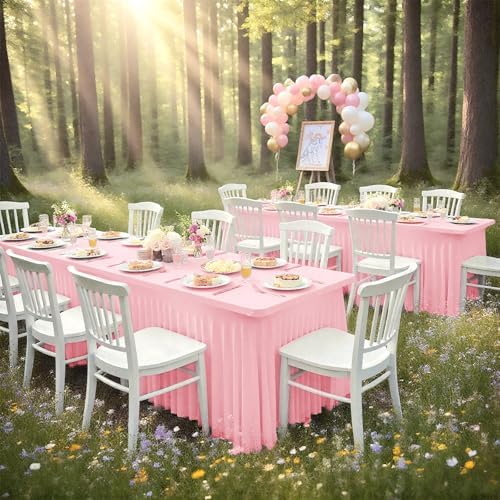 fani 2 Packs Pink Stretch Table Skirts for 8 Foot Table - Image 6