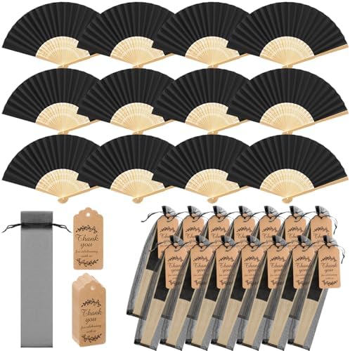 Roowest 50 Pack Paper Folding Fans Bamboo Wedding Favors, Black by Roowest