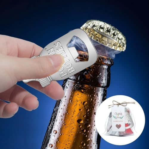 30Pcs Popping Bottle Openers Baby Shower Party Favors for Guests, Cute Bottle Opener Souvenirs with Organza Bags and Thank You Tags Burlap Twines for Wedding Birthday Party Favors (Sliver) - Image 3