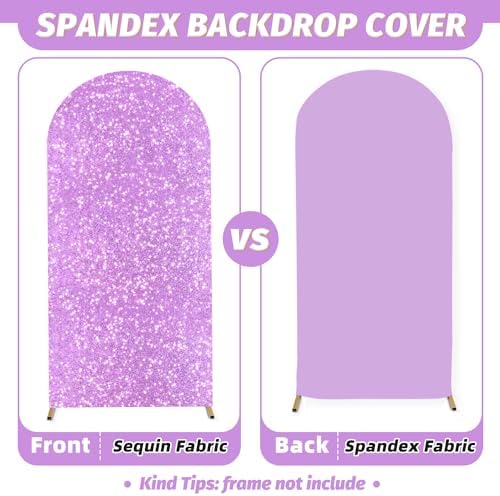 MODFUNS Sequined Lavender Arch Cover 6.6FT Spandex Arch Covers Stretchy Backdrop Wedding Arch Cover Backdrop Fabric Arch with Cover Backdrop for Wedding Ceremony Birthday Party Supplies - Image 3