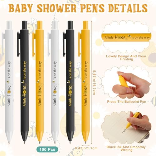 Engrowtic 100 Set Bee Baby Shower Gifts Pens for Guest Bee Themed Baby Shower Party Favors Ballpoint Pens with Thank You Cards Cute Gender Reveal Game Prizes Birthday Return Gifts Souvenirs Supplies - Image 2