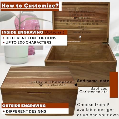 First Communion Box Acacia Wood, Personalized Baptism Gift for Boys & Girls - Image 4