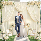 50x10ft Beige Backdrop Curtain for Wedding Parties Wrinkle Free Fabric Beige Drapes Backdrop Decoration for Baby Shower Birthday Photography Decoration 10 Panels, 5ft x 10ft - Image 2