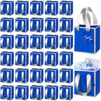 Yeaqee 50 Pcs Mini Paper Gift Bags with Handles Tag, Royal Blue, Silver by Yeaqee
