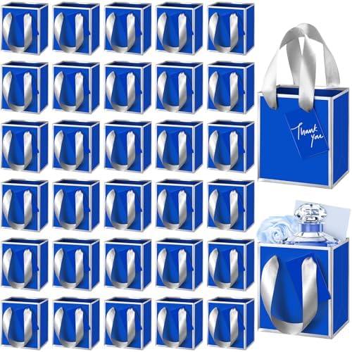 Yeaqee 50 Pcs Mini Paper Gift Bags with Handles Tag, Royal Blue, Silver by Yeaqee