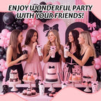 Skylety 24 Pcs Black and Pink Bow Plastic Cups with Lid Straw and Ribbon - Image 6