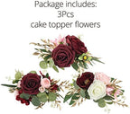 Rinlong 3Pcs Premade Cake Flowers, Burgundy Wedding Cake Decor - Image 5