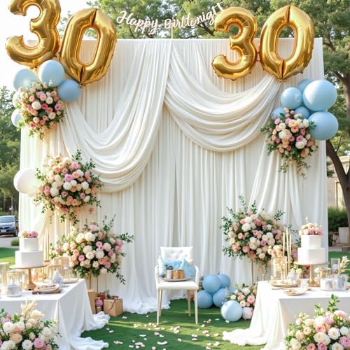 20ft x 10ft White Backdrop Curtains for Parties, 4 Panels 5ft x 10ft Wrinkle-Free Polyester Photo Backdrop Drapes for Wedding Birthday Baby Shower Graduation Photography Background - Image 6