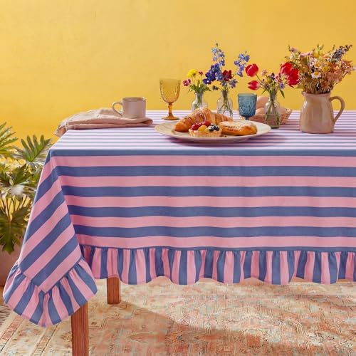 Tudomro Striped Tablecloth, Rectangle, Peony, Slate Blue, 84'' X 60'' by Tudomro