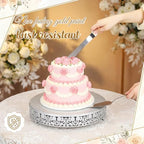 Wenqik 14 Inch Silver Cake Stand Set Metal Round Cupcake Dessert Stand with Cake Cutting, Flower Spatula Wedding Cupcake Pastry Display Candy Holder Display for Wedding Party Birthday Baby Shower - Image 4