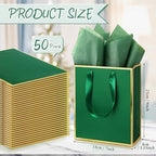 Yeaqee 50 Pcs Metallic Paepr Gift Bags Bulk with Handles,Green Gold - Image 2