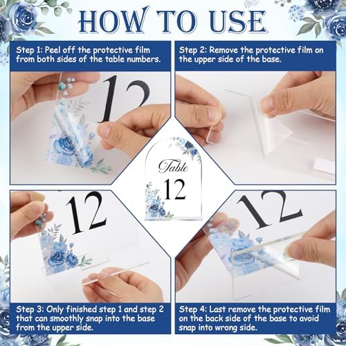 Dusty Blue & Navy Wedding Acrylic Table Number 1-20 with 20Pcs Stands, 5"x7" Floral Elegant Place Card Centerpiece Decorations for Indoor Outdoor Wedding Bridal Shower Anniversary Party - Image 6