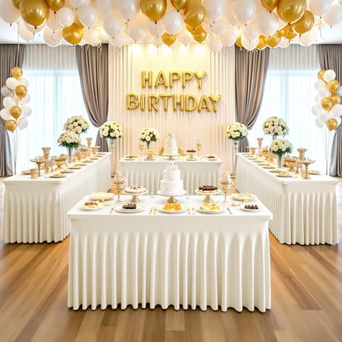Suppromo 2 Pack Ivory Spandex Tablecloth 6ft Cream Table Cloth Rectangle Stretch Fitted Spandex Table Cover with Skirt for Wedding Birthday Party Banquet Baby Shower Table Cloths - Image 3